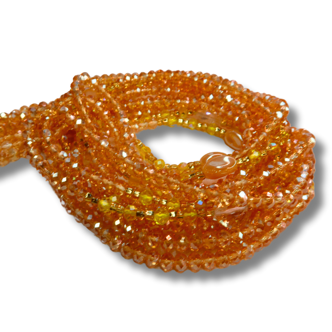 small sized gold and yellow crystal waist beads handmade in ghana