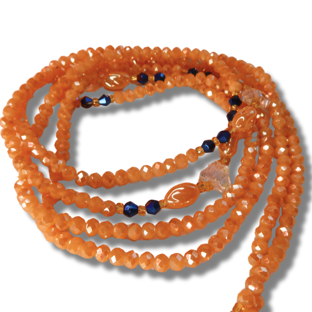 gold and blue crystal waist beads with clear butterflies waist beads handmade in ghana