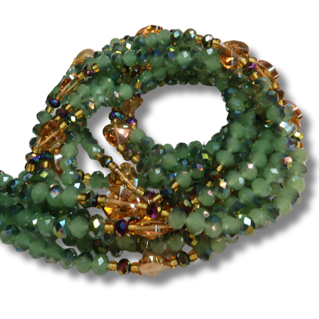 green ombre and heart crystal waist beads handmade in ghana