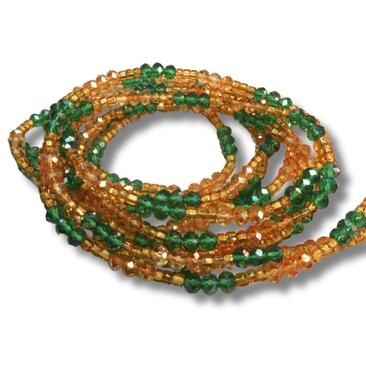 green and gold waist beads handmade in ghana