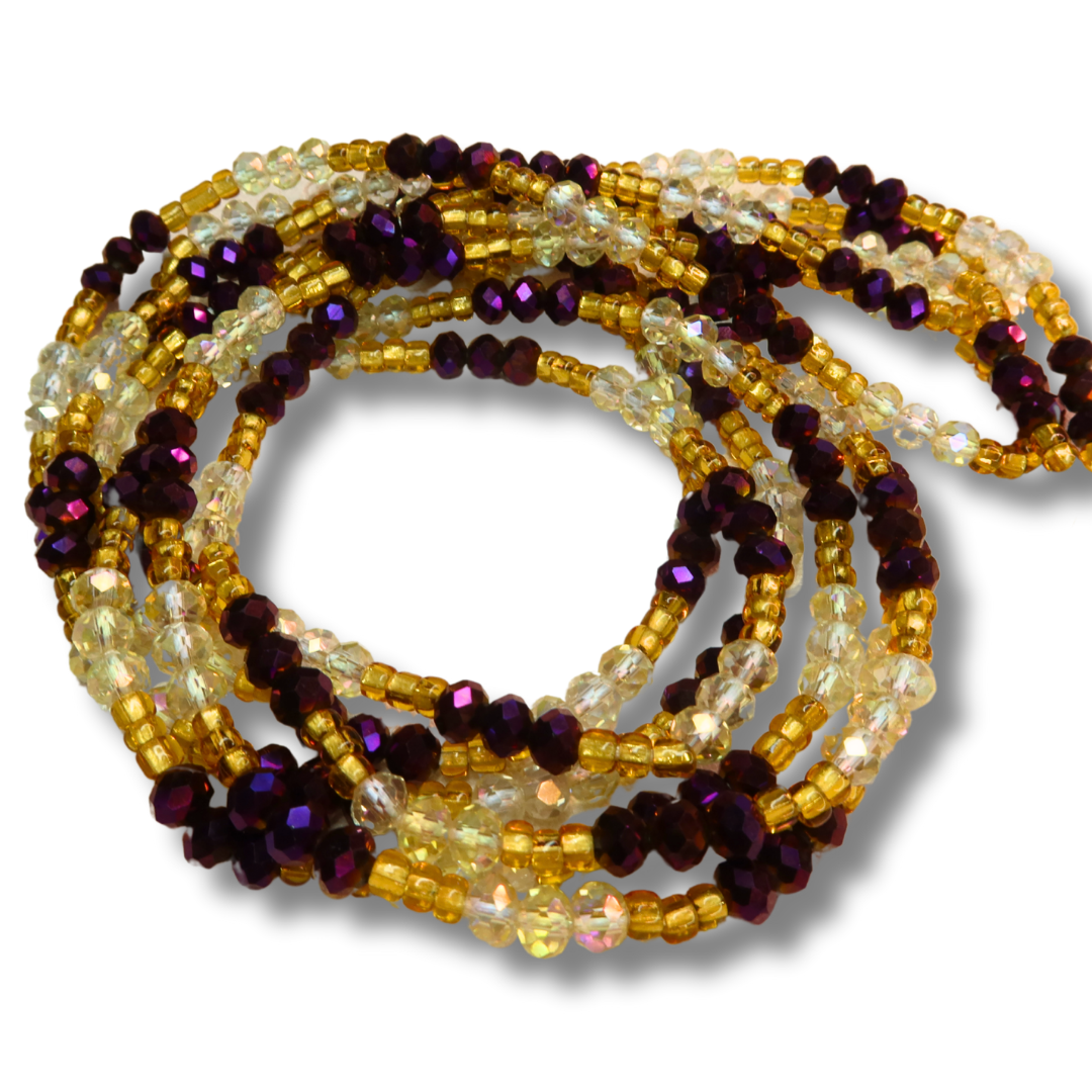 clear gold and purple waist beads handmade in ghana