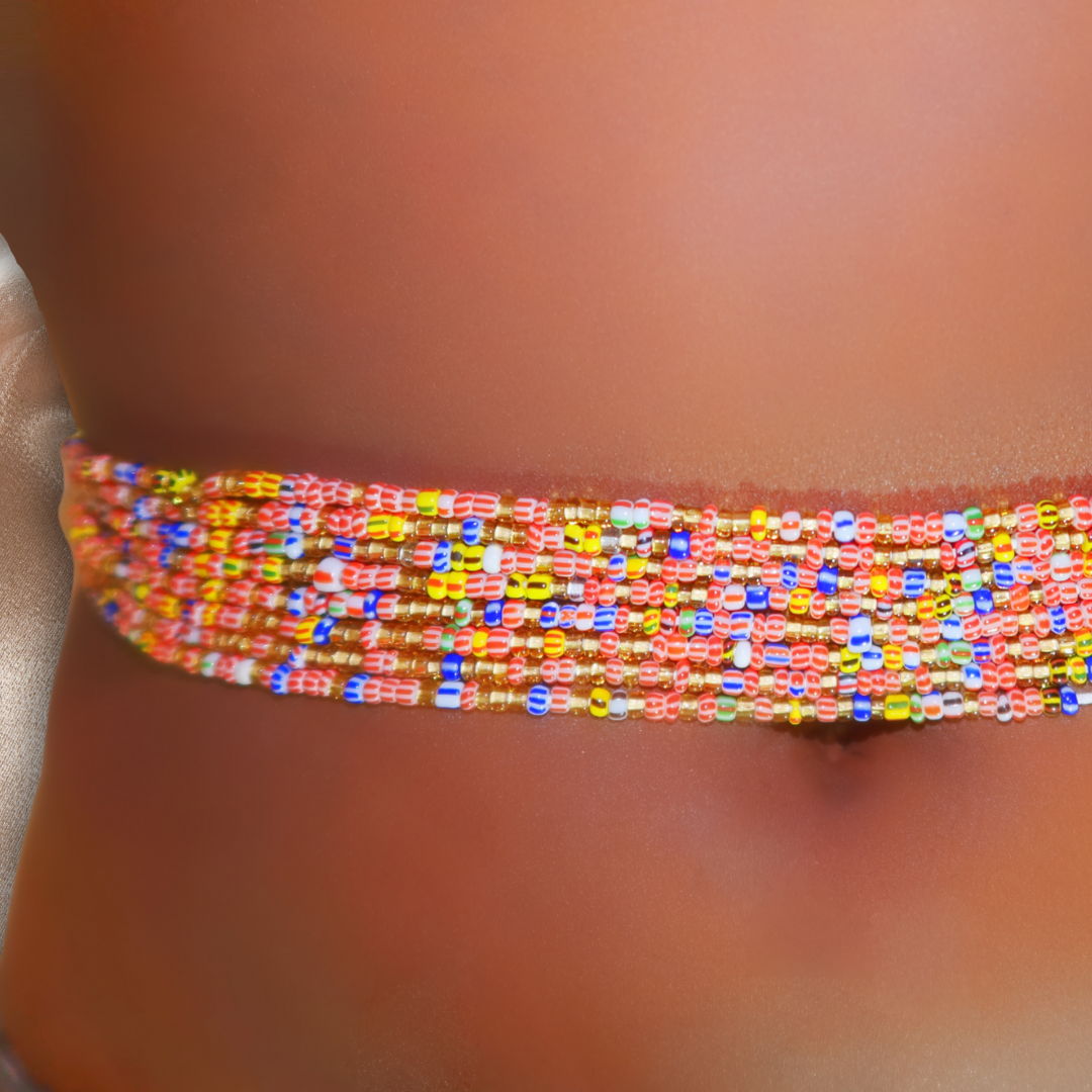 Red Multi Traditional Waist Trimming Beads