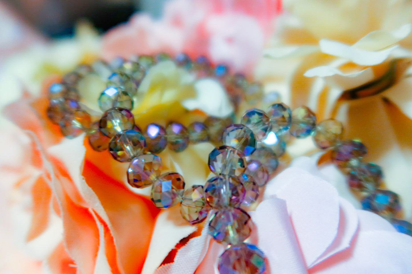 Purple & Clear  Iridescent Crystal Bracelet (Medium Beads)